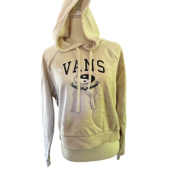 Vans long Sleeve Cream Color Hooded Cropped Sweatshirt with Large Pocket Women M - Picture 2 of 7